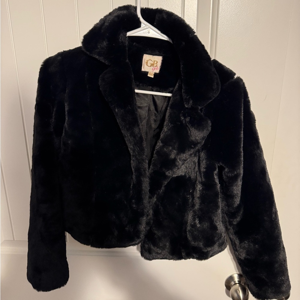 GB girls Black Teddy Jacket Plush Faux Fur